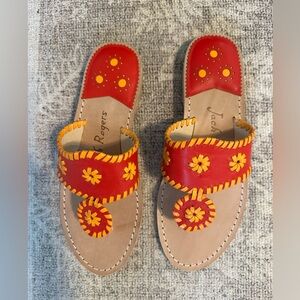 Jack Rogers Red Sandals with Yellow Floral Design